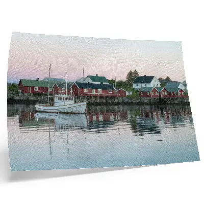 Kunstdruck Poster mit den kubistischen roten Häusern am See