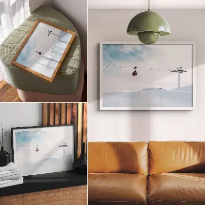 Kunstdruck Poster mit Bergen, Seilbahn, Himmel und dynamischem Farbkontrast