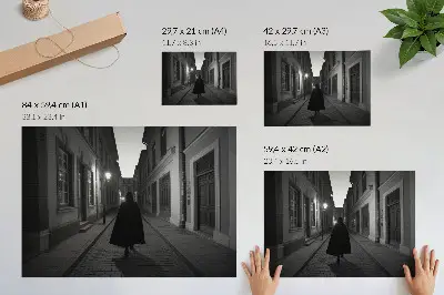 Poster dunkle Straße mit geheimnisvoller Gestalt und nostalgischer Atmosphäre