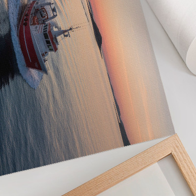 Kunstdruck poster Sonnenuntergang über dem ruhigen Meer, Bootsbewegung