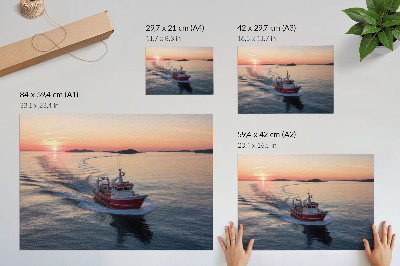 Kunstdruck poster Sonnenuntergang über dem ruhigen Meer, Bootsbewegung