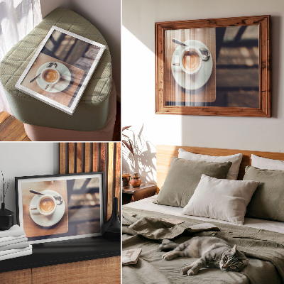 Kunstdruck poster Eine Tasse Espresso auf einem Holztisch, Kontraste
