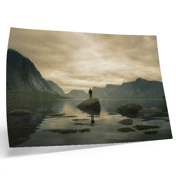 Poster kunstdruck Berge, See, Mensch, friedliche Harmonie der Natur