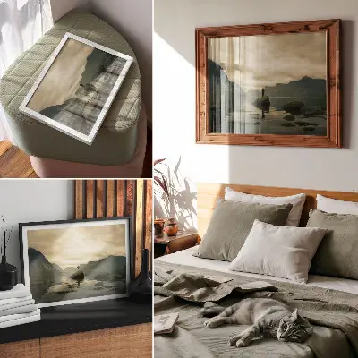 Kunstdruck Berge und See friedliche Harmonie der Natur mit Mensch