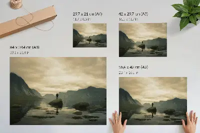 Kunstdruck Berge und See friedliche Harmonie der Natur mit Mensch