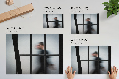 Poster Schwarze Silhouette hinter einem Glasrahmen, grauer Minimalismus