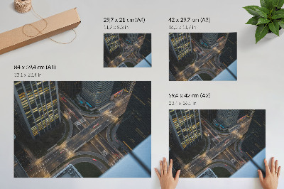 Poster kunstdruck Stadtpanorama von oben, Lichter bei Nacht, Modernität