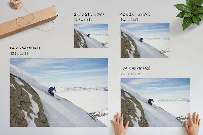Kunstdruck poster Skifahrer, weiße Gipfel, blauer Himmel, Harmonie