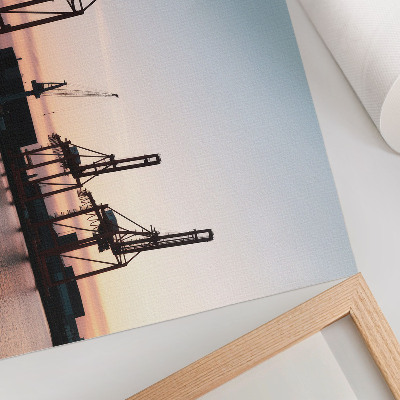 Kunstdruck poster Kräne im Hafen bei Sonnenuntergang