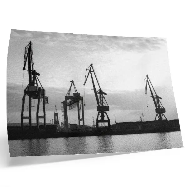 Poster Hafenkräne im minimalistischen Schwarzweiß-Design
