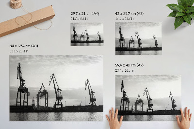 Poster Hafenkräne, minimalistisches Design, Schwarzweiß