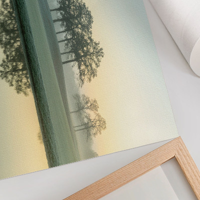 Kunstdruck poster Ruhige Wasseroberfläche, Spiegelung der Bäume, leichter Nebel