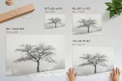 Poster mit Motiv einsamer Baum für winterlichen Minimalismus und Harmonie