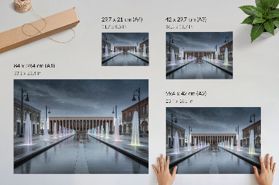 Kunstdruck poster Brunnen und Architektur, moderne Beleuchtung