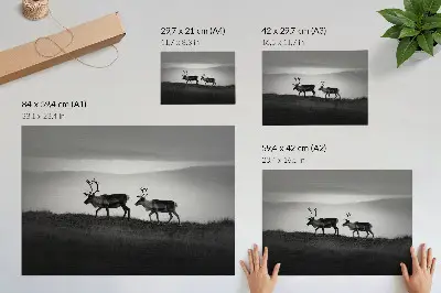 Kunstdruck Poster motivationales Rentier auf einem Hügel in minimalistischer Komposition