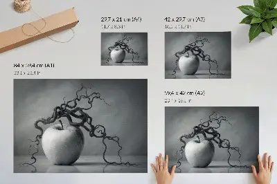 Kunstdruck Poster mit apfel und ast in harmonischer monochromie