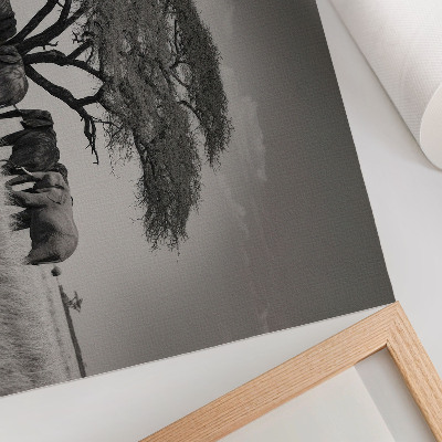 Kunstdruck poster Elefanten unter einem Baum in der afrikanischen Savanne