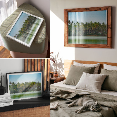 Poster kunstdruck Tropische Palmen, ruhiges Wasser, harmonischer Himmel