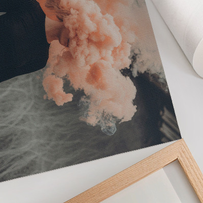 Kunstdruck poster Eine Figur mit einer orangefarbenen Rauchwolke anstelle eines Kopfes