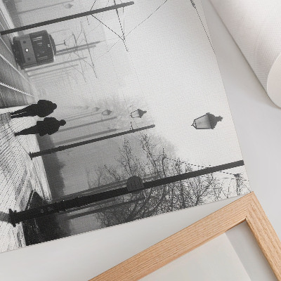 Poster Straßenbahnnebel, Straßenlaternen, städtische Atmosphäre