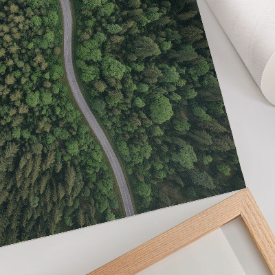 Poster kunstdruck Grüner Wald, gewundene Straße, friedliche Atmosphäre