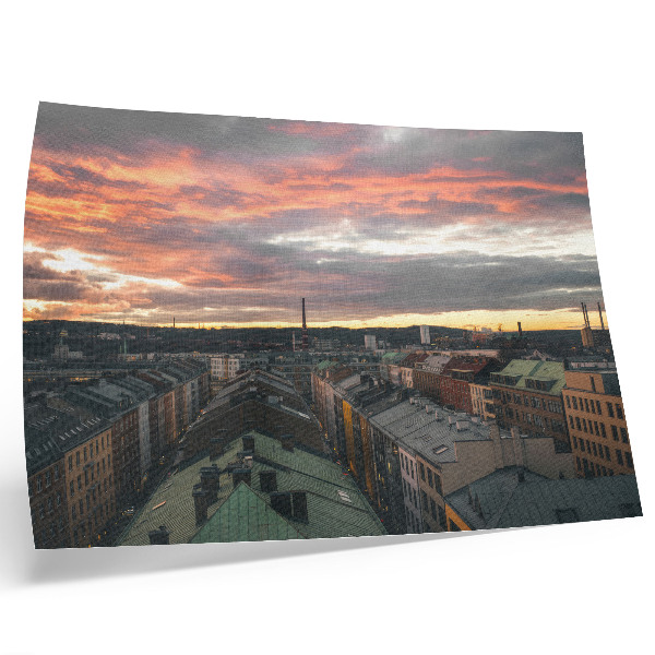 Kunstdruck poster Sonnenuntergang über dem Stadtpanorama