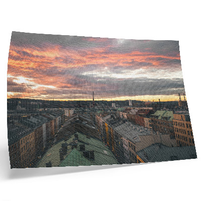 Kunstdruck poster Sonnenuntergang über dem Stadtpanorama