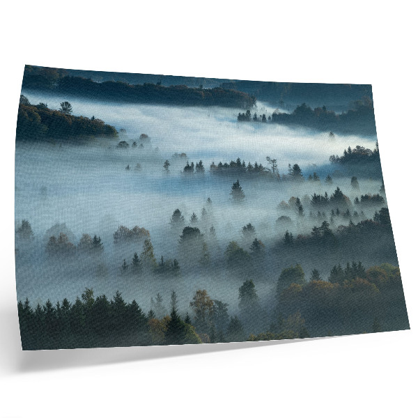 Poster Grüne Bäume im Nebel, friedliche Atmosphäre, gedämpfte Farben
