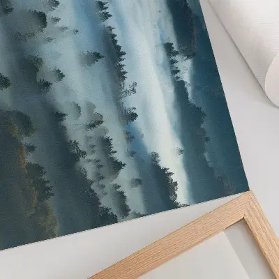 Poster grüne Bäume im Nebel mit friedlicher Atmosphäre in gedämpften Farben