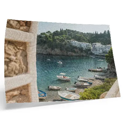 Poster Boote in einer Bucht vor mediterranen Hügeln