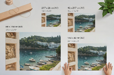 Poster Boote Bucht Mittelmeerhügel