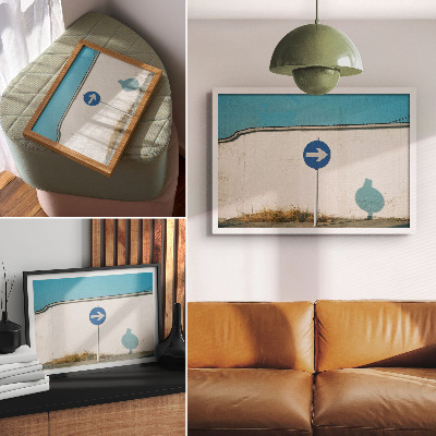 Kunstdruck poster Ein minimalistisches Schild vor einer weißen Wand