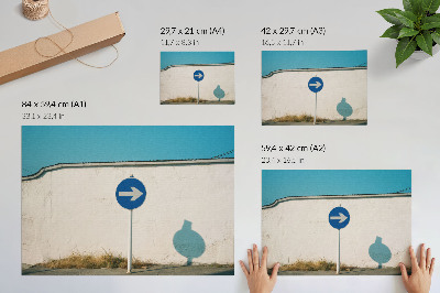 Kunstdruck poster Ein minimalistisches Schild vor einer weißen Wand