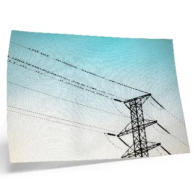 Poster Vögel auf Stromleitungen vor blauem Himmel