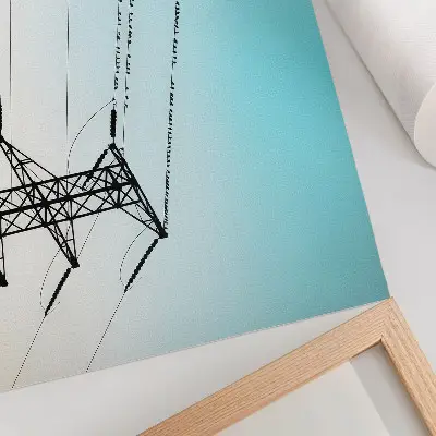 Poster Vögel auf Stromleitungen vor blauem Himmel