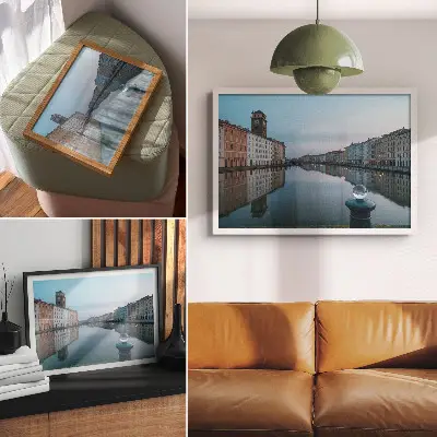 Kunstdruck Pastellfarbene Mietshäuser im Kanal als hochwertiges Poster
