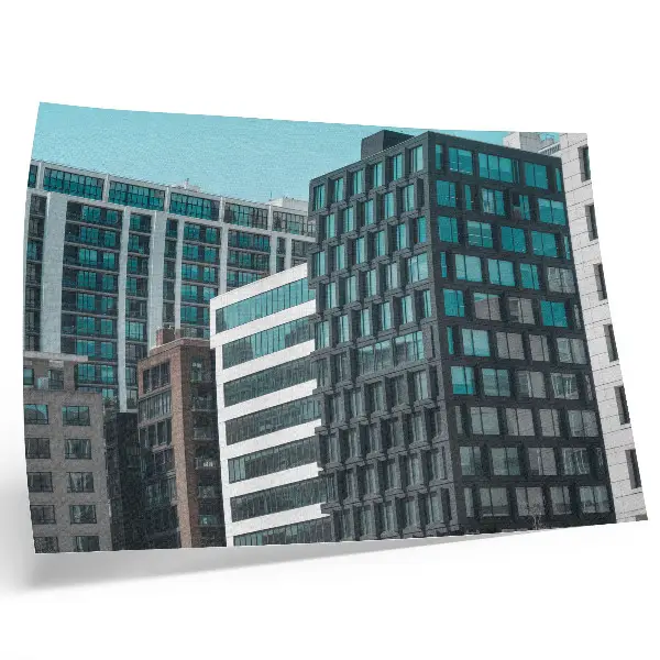 Moderne Gebäude aus Glas Kunstdruck mit geometrischer Harmonie