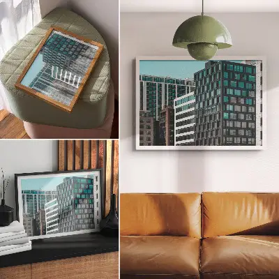Moderne Gebäude aus Glas Kunstdruck mit geometrischer Harmonie