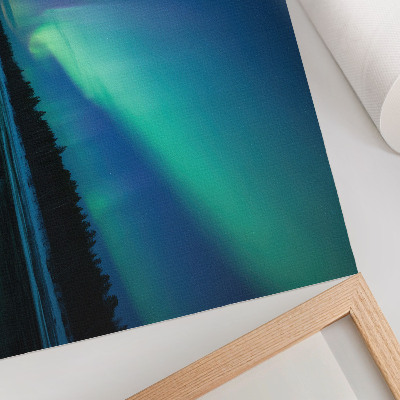 Kunstdruck poster Nordlichter über einem zugefrorenen See in der Nacht