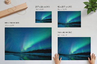 Kunstdruck poster Nordlichter über einem zugefrorenen See in der Nacht