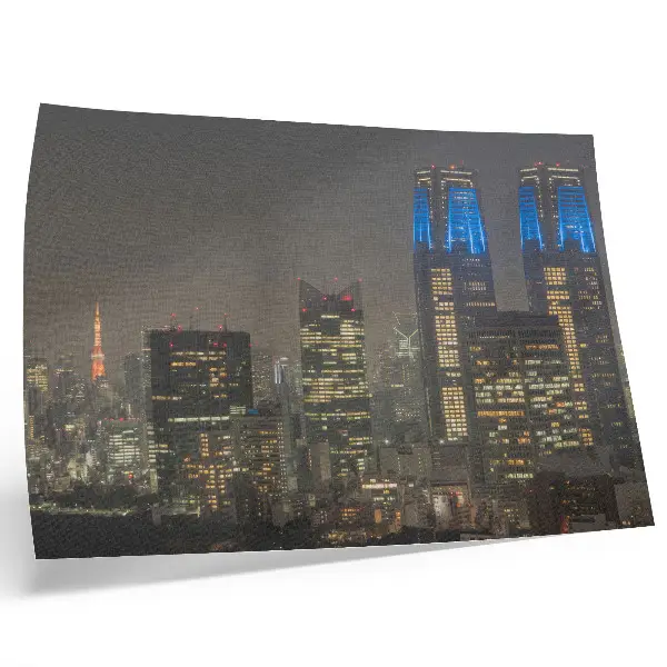 Poster nächtliche Stadt mit Wolkenkratzern und modernen Gebäuden