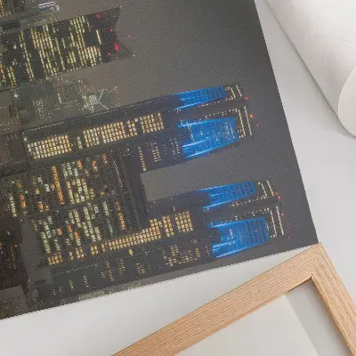 Poster nächtliche Stadt mit Wolkenkratzern und modernen Gebäuden