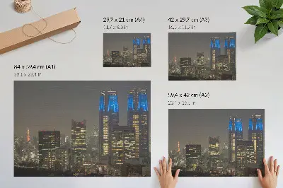 Poster nächtliche Stadt mit Wolkenkratzern und modernen Gebäuden