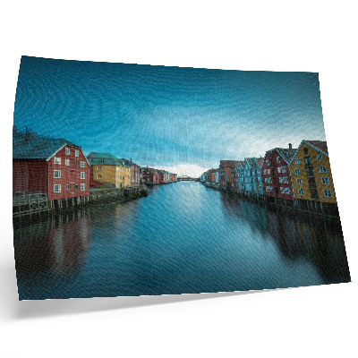 Kunstdruck poster Bunte Häuser spiegeln sich im Fluss, skandinavische Atmosphäre