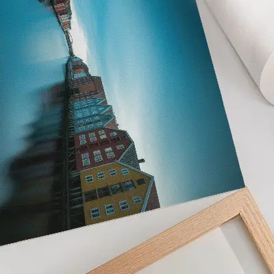 Kunstdruck Poster bunte Häuser in skandinavischer Atmosphäre am Fluss