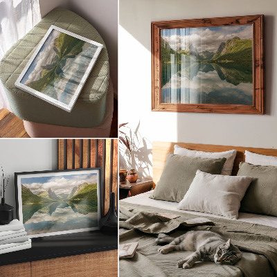 Kunstdruck poster Malerische Berge über dem See, klare Spiegelung