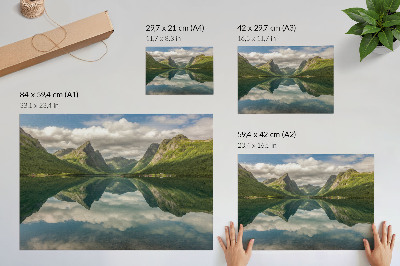 Kunstdruck poster Malerische Berge über dem See, klare Spiegelung