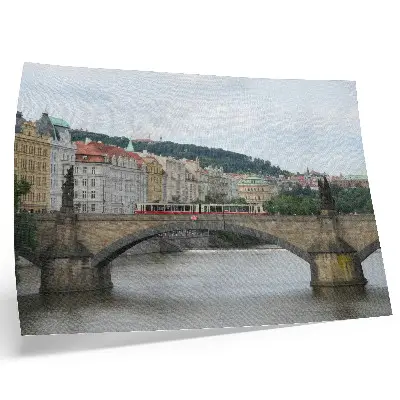 Kunstdruck eine Brücke über den Fluss mit einer Straßenbahn vor klassischer Architektur