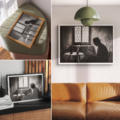 Poster kunstdruck Schwarz-Weiß-Atmosphäre, Mann mit Buch, klassische Eleganz