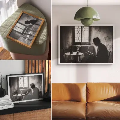 Kunstdruck Poster schwarz-weiße Atmosphäre mit einem Mann beim Lesen als Ausdruck klassischer Eleganz